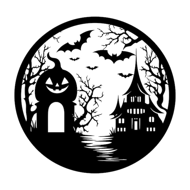 Plik wektorowy szczęśliwe elementy halloween w czerni i bieli sylwetka wektor ilustracja