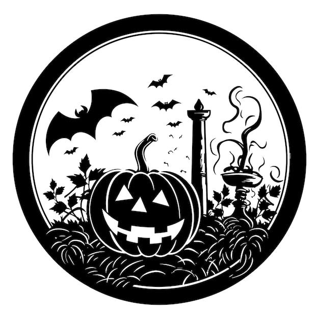 Plik wektorowy szczęśliwe elementy halloween w czerni i bieli sylwetka wektor ilustracja