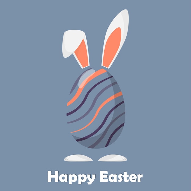 Szczęśliwe Jajko Wielkanocne Z Uszami Królika I łapami Projekt Kartki Wielkanocnej Ilustracja Wektorowa W Stylu Płaski