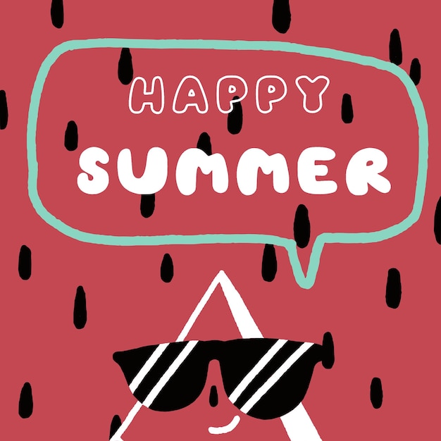Plik wektorowy szczęśliwe lato z arbuzem w okularach przeciwsłonecznych doodle ilustracja na czerwonym tle