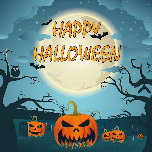 Szczęśliwe powitanie Halloween z dyniami w nocy