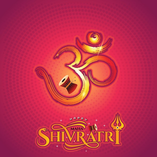 Plik wektorowy szczęśliwe powitanie maha shivratri z symbolem om i damru