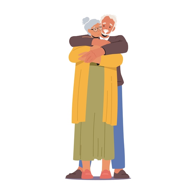 Szczęśliwe Starsze Postacie Męskie I żeńskie Przytulanie Się Kochająca Para W Podeszłym Wieku Romantyczne Relacje Starszy Mężczyzna Obejmij Kobietę