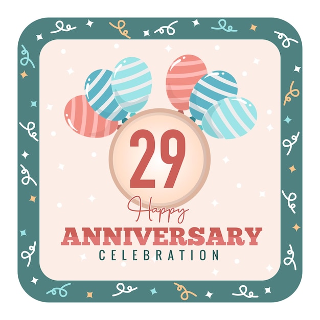 Plik wektorowy szczęśliwe tło obchody 29. rocznicy z realistycznymi kolorowymi balonami różowym tłem