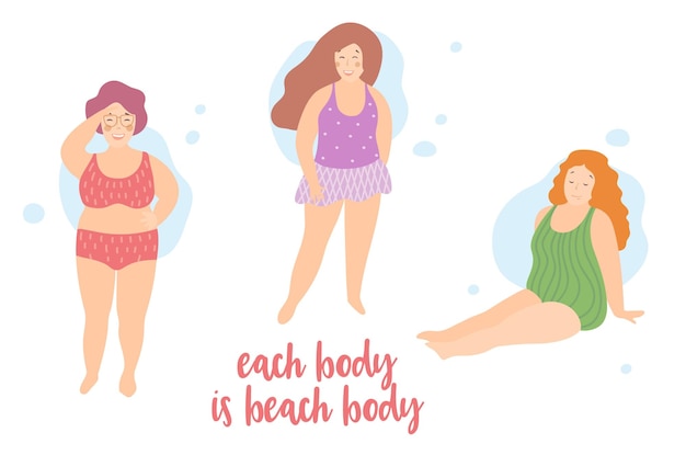 Szczęśliwe Uśmiechnięte Dziewczyny Plus Size W Kostiumach Kąpielowych I Bikini Body Positive Feminism