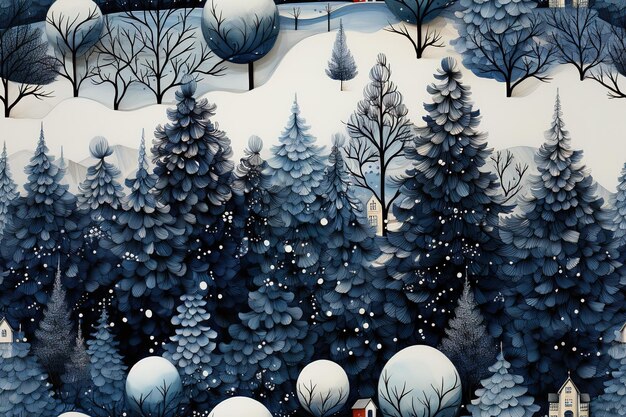 Plik wektorowy szczęśliwego bożego narodzenia i nowego roku dekoracja tła zimowy bezszwowy wzór z drzewami ręcznie narysowany