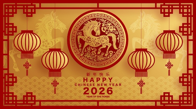 Szczęśliwego chińskiego Nowego Roku 2026 znak zodiaku konia