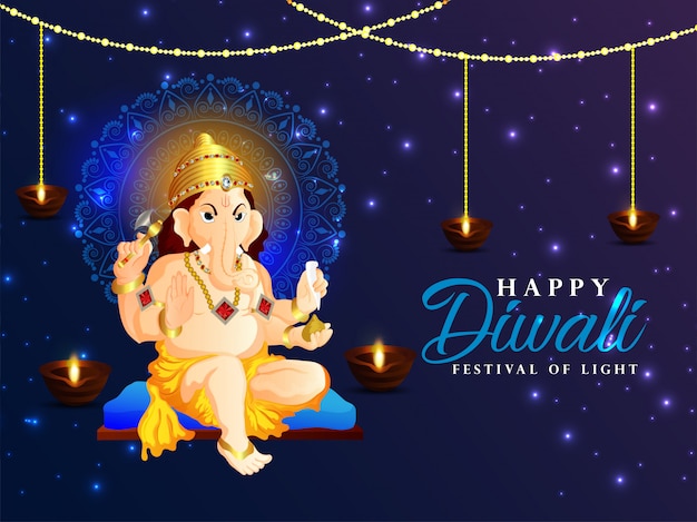 Szczęśliwego Diwali festiwalu światła z Panem Ganeśą