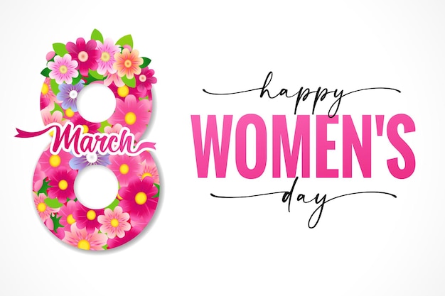 Plik wektorowy szczęśliwego dnia kobiet kreatywna typografia 8 marca transparent kwiatowy 8 gratulacje z okazji międzynarodowego dnia kobiet