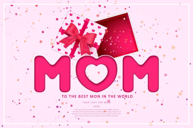 Plik wektorowy szczęśliwego dnia matki różowe pudełko na prezent w kształcie serca z wstążką