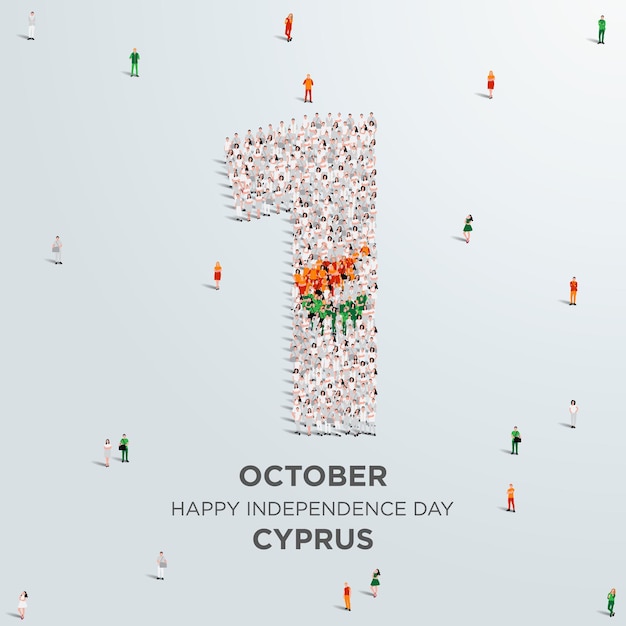Plik wektorowy szczęśliwego dnia niepodległości cypru duża grupa ludzi tworzy cyfrę 1