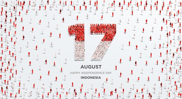 Plik wektorowy szczęśliwego dnia niepodległości indonezja duża grupa ludzi tworzy liczbę 17