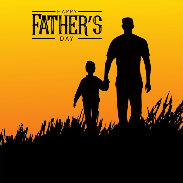 Plik wektorowy szczęśliwego dnia ojca tata i syn piękna sylwetka sceny zachodu słońca projekt plakatu