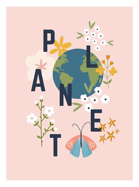Szczęśliwego Dnia Ziemi. Zapisz Planetę Ilustracja Wektorowa Ekologicznego Plakatu Społecznego, Banera Lub Karty Na Temat Ratowania Planety. Zrób Codzienny Dzień Ziemi