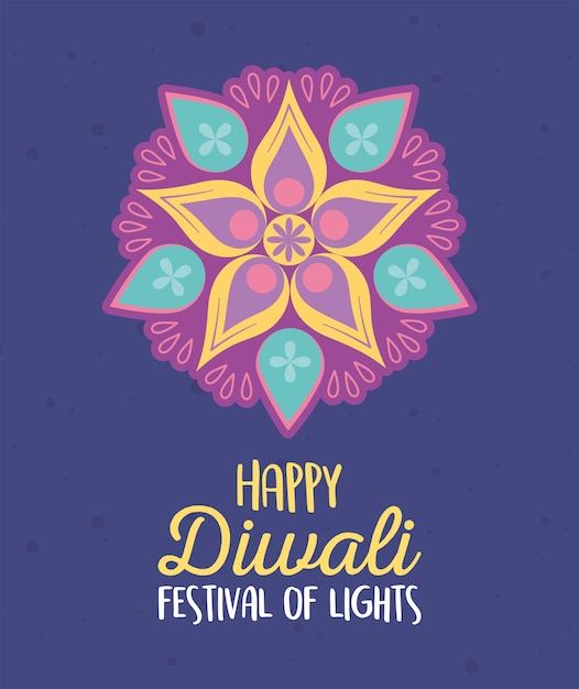 Plik wektorowy szczęśliwego festiwalu diwali, światła festiwalu dekoracji kwiatów mandali.