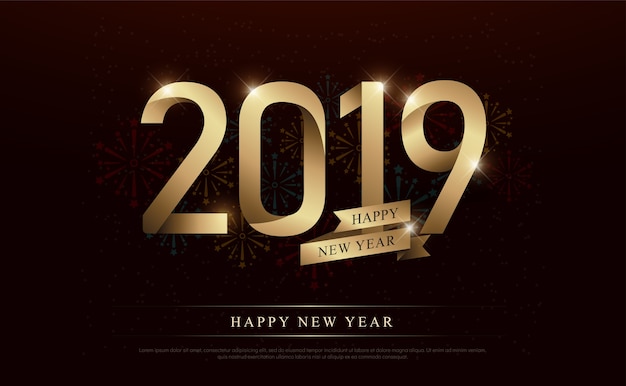 Szczęśliwego Nowego Roku 2019 Złoty Numer I Złote Wstążki