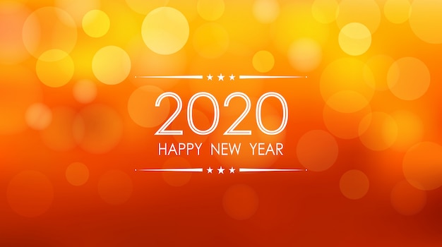 Szczęśliwego nowego roku 2020 z bokeh i wzór flary na lato pomarańczowy kolor tła