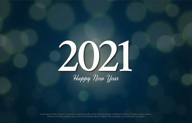 Szczęśliwego nowego roku 2021 z ilustracją klasycznych białych cyfr.