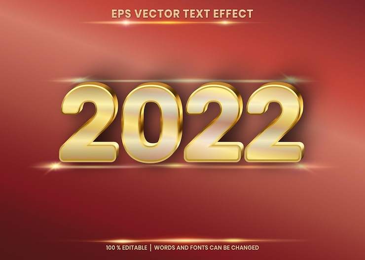 Szczęśliwego nowego roku 2022 3d edytowalny efekt tekstowy na tle