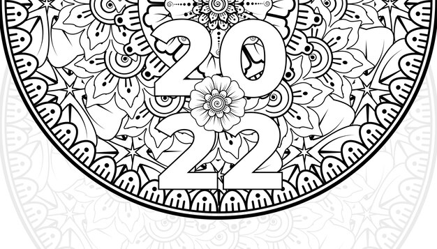 Plik wektorowy szczęśliwego nowego roku 2022 baner lub szablon karty z kwiatem mehndi