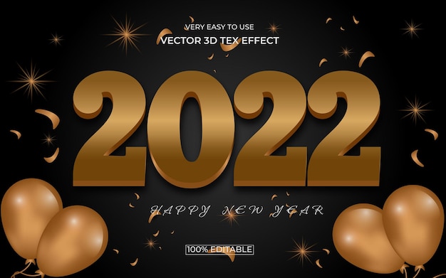 Szczęśliwego Nowego Roku 2022 Edytowalny Projekt Efektu Tekstu Premium 3d