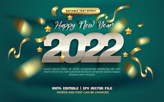 Szczęśliwego nowego roku 2022 srebrna złota wstążka edytowalny efekt tekstowy