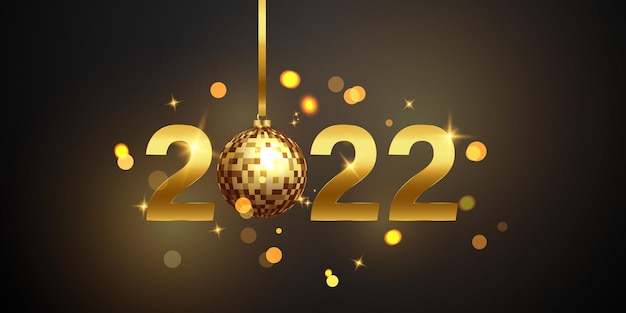 Szczęśliwego nowego roku 2022 tło. Złoto szablon projektu kartkę z życzeniami. Świętuj broszurę lub ulotkę.