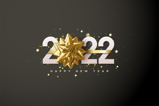 Szczęśliwego Nowego Roku 2022 z białymi cyframi ze wstążkami zastępującymi zera