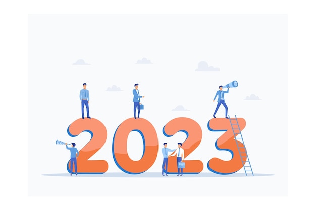 Szczęśliwego Nowego Roku 2023. Koncepcja Celów Biznesowych 2023, Zespół Biznesowy Poszukujący Nowych Możliwości.