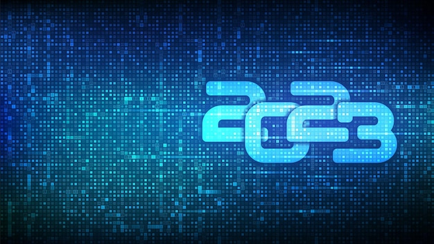 Szczęśliwego nowego roku 2023 numery 2023 wykonane za pomocą kodu binarnego Cyfrowe dane binarne i przesyłanie strumieniowe tła kodu cyfrowego Tło matrycy z cyframi 10 Ilustracja wektorowa
