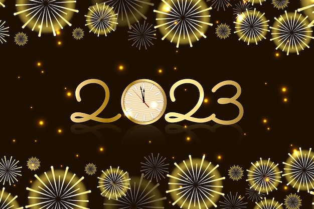 Szczęśliwego nowego roku 2023 piękny baner z koncepcją fajerwerków i efektem bokeh