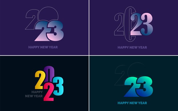 Plik wektorowy szczęśliwego nowego roku 2023 tekst pakiet projektowy dla broszury szablon karty banner ilustracja wektorowa nowy rok
