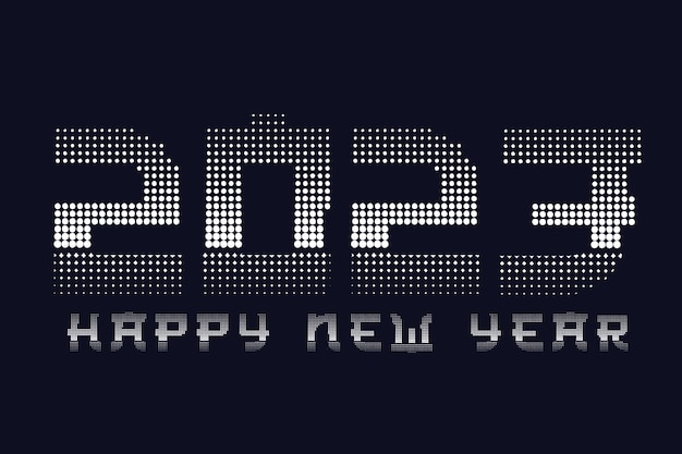 Plik wektorowy szczęśliwego nowego roku 2023 tekst z kropkowanym wzorem