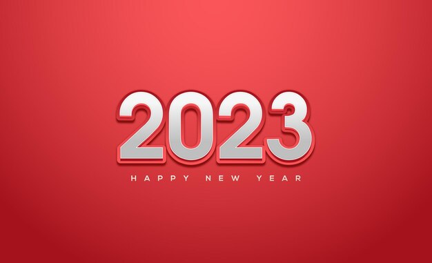 Szczęśliwego nowego roku 2023 w kolorze białym na czerwonym tle
