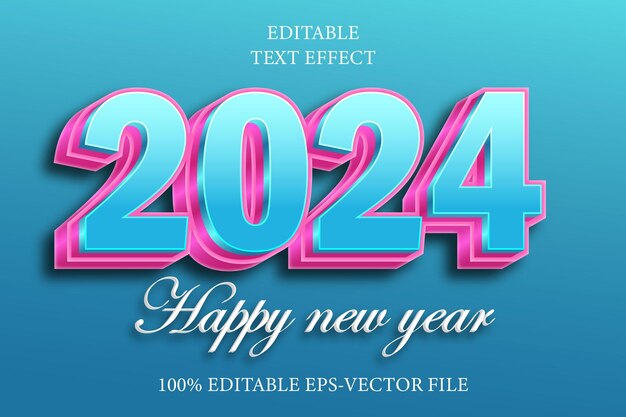 Szczęśliwego Nowego Roku 2024 edytowalny nowoczesny styl 3D