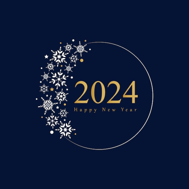 Szczęśliwego Nowego Roku 2024 Elegancki Niebiesko-biały Beż Z Płatkami śniegu