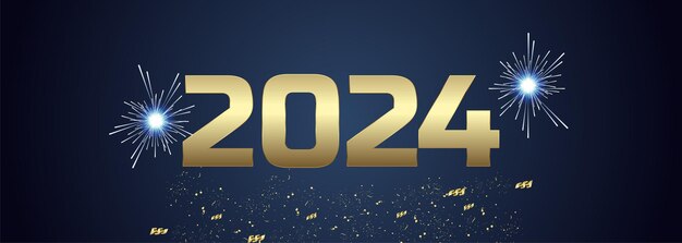 Szczęśliwego Nowego Roku 2024 ze złotymi wstążkami z życzeniami koncepcja wektor ilustracja