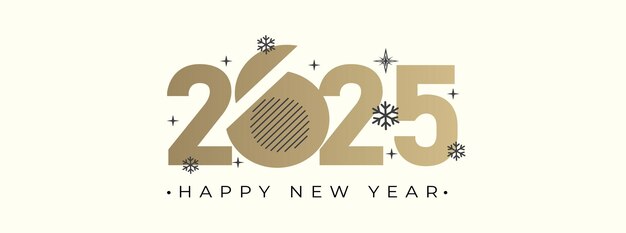 Szczęśliwego Nowego Roku 2025 Tekstowy baner kartki z pozdrowieniami Koncepcja panoramiczna nagłówka Nowy Rok