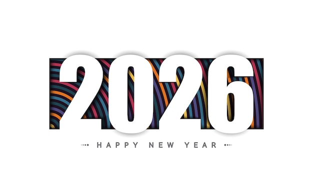 Szczęśliwego Nowego Roku 2026 Projekt z kolorowymi liniami i białym tłem