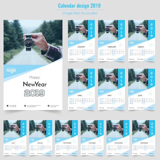 Plik wektorowy szczęśliwego nowego roku blue wall calendar 2019