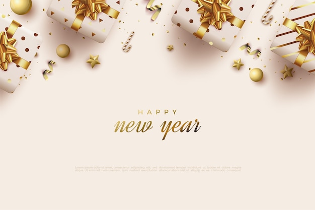 Plik wektorowy szczęśliwego nowego roku karty z dekoracjami