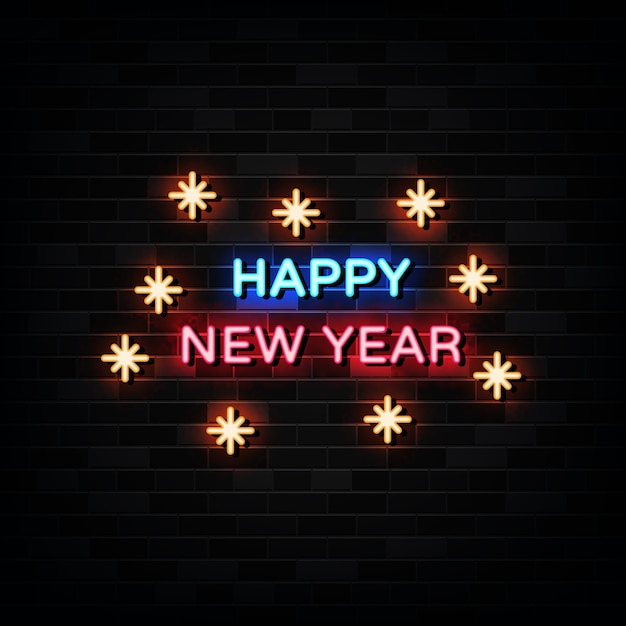 Szczęśliwego Nowego Roku Neon Znak. Zaprojektuj Szablon W Stylu Neonowym