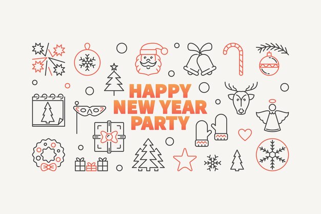 Szczęśliwego Nowego Roku Party Poziomy Wektor Transparent Ilustracji