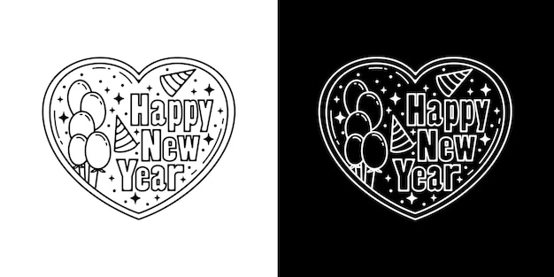 Plik wektorowy szczęśliwego nowego roku z zakochanym balonem monoline design