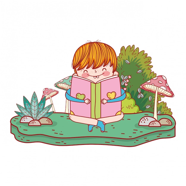 Szczęśliwej Chłopiec Czytelnicza Książka W Ogródzie