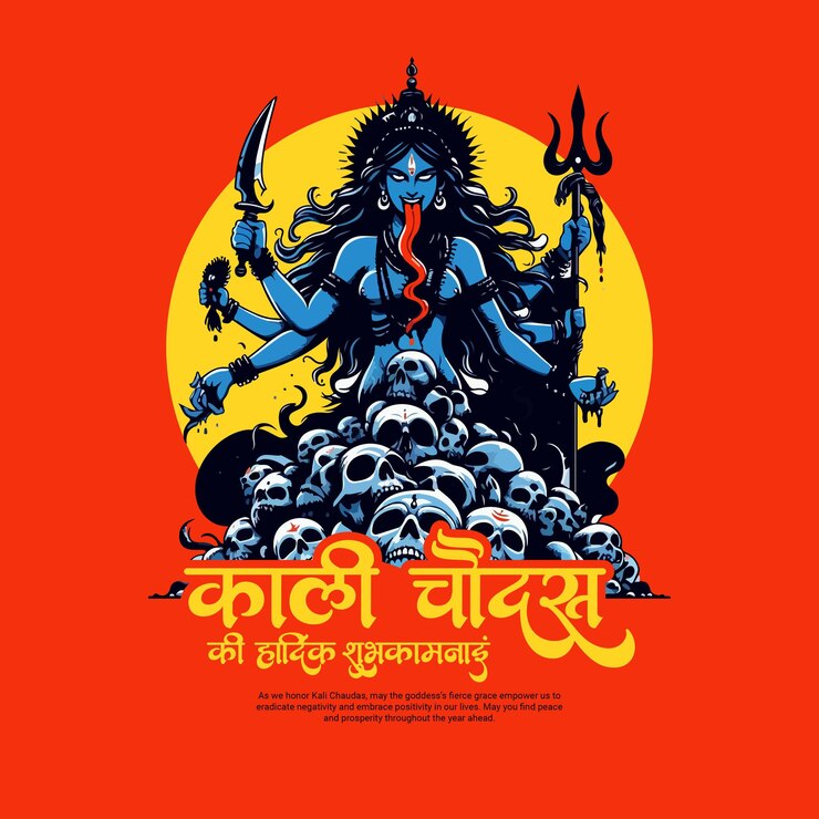 Wektor szczęśliwej diwali chhoti i kali chaudas z narak chaturdashi social media post szablon baner