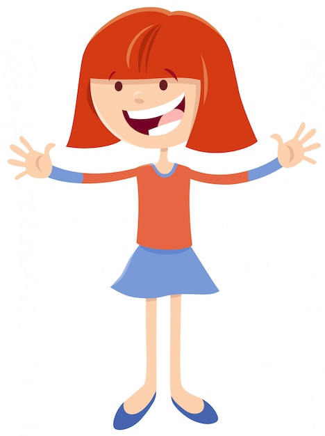 Plik wektorowy szczęśliwej dziewczyny charakteru kreskówki komiczna ilustracja