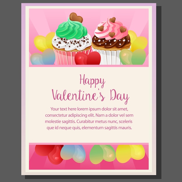 Szczęśliwi Valentines Dzień Z Kolorowymi Babeczkami