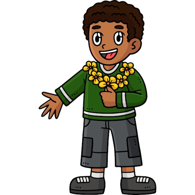 Szczęśliwy Afro Boy Cartoon Kolorowy Clipart