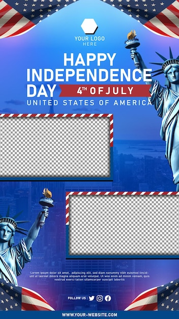 Szczęśliwy Baner Z Okazji Dnia Niepodległości Usa I Szablon Postu W Mediach Społecznościowych